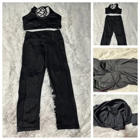 CVG Black Leopard Set (XS Capris VGUC, S Butterfly Back Bra EUC) - Picture 1 of 1